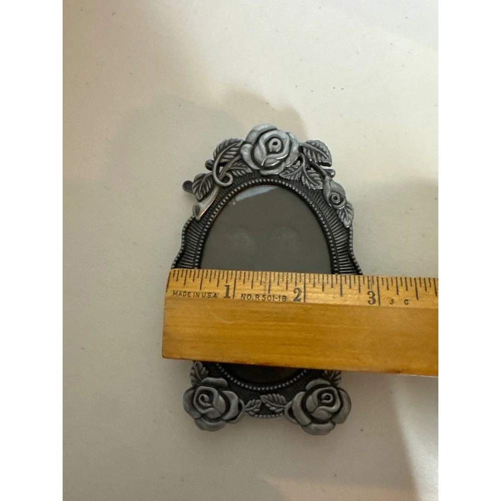 The Weston Gallery Pewter Tone Rose Floral Oval Miniature Picture Frame 4.5x2.75